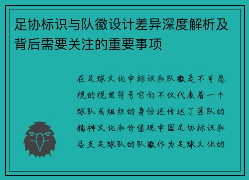 足协标识与队徽设计差异深度解析及背后需要关注的重要事项